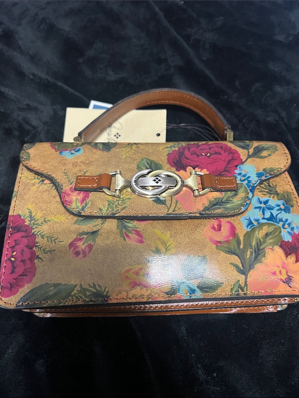 Patricia Nash Floral Top-Handle Satchel in Tan, Pink and Blue